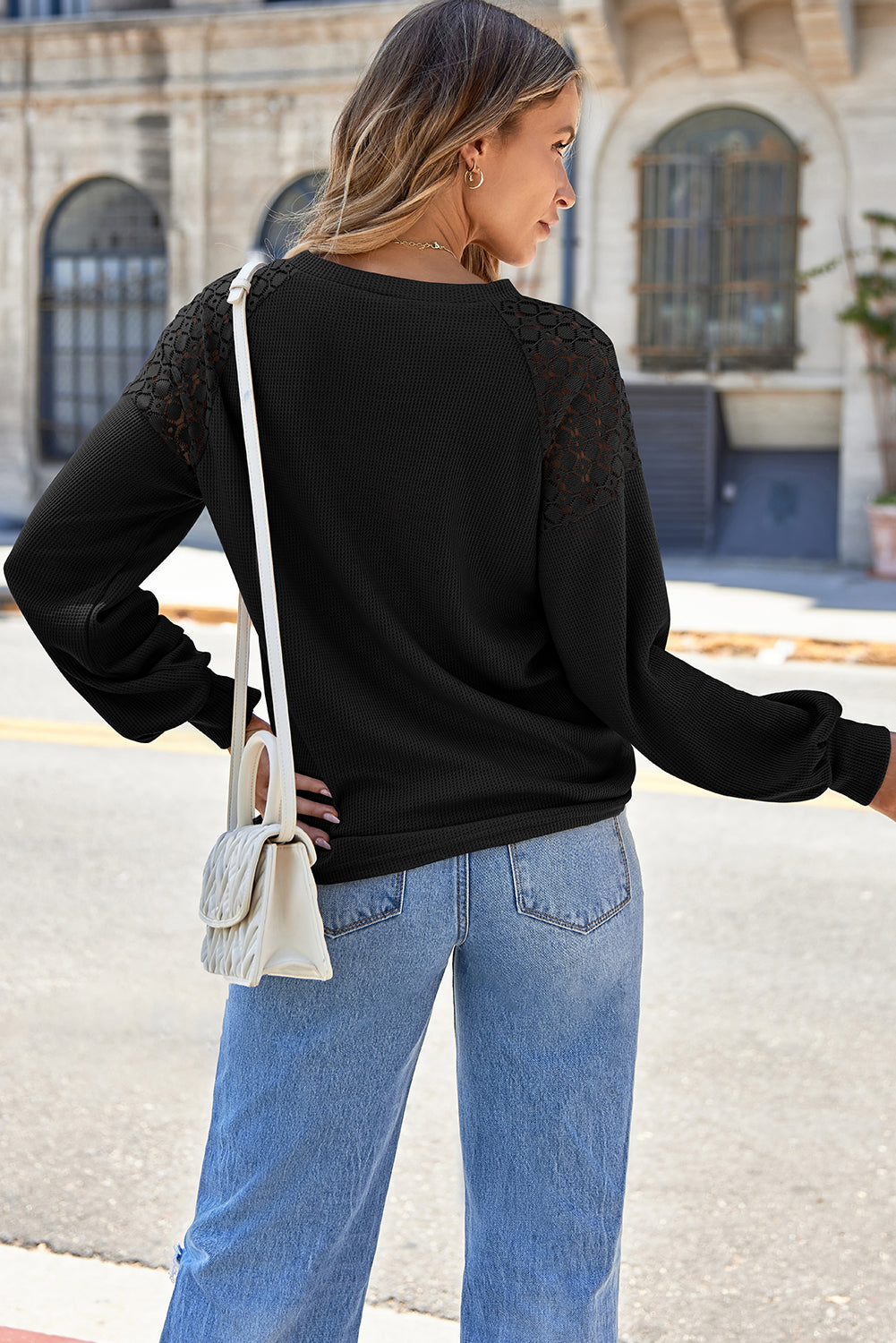 Lace Long Sleeve Textured Pullover