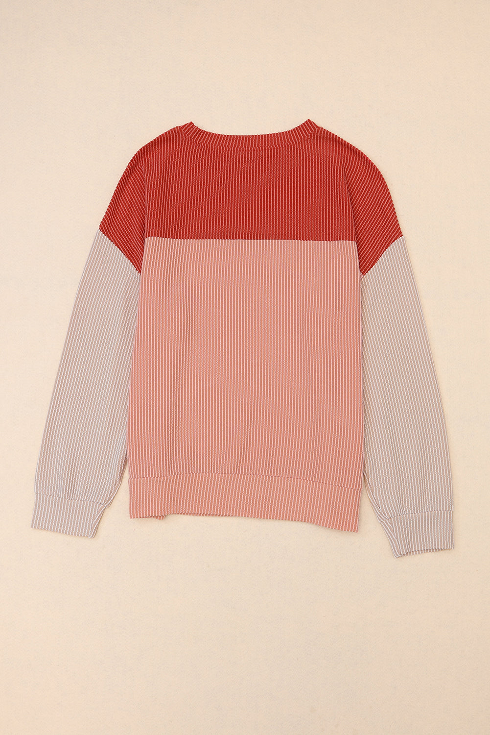 Ribbed Color Block Long Sleeve Top