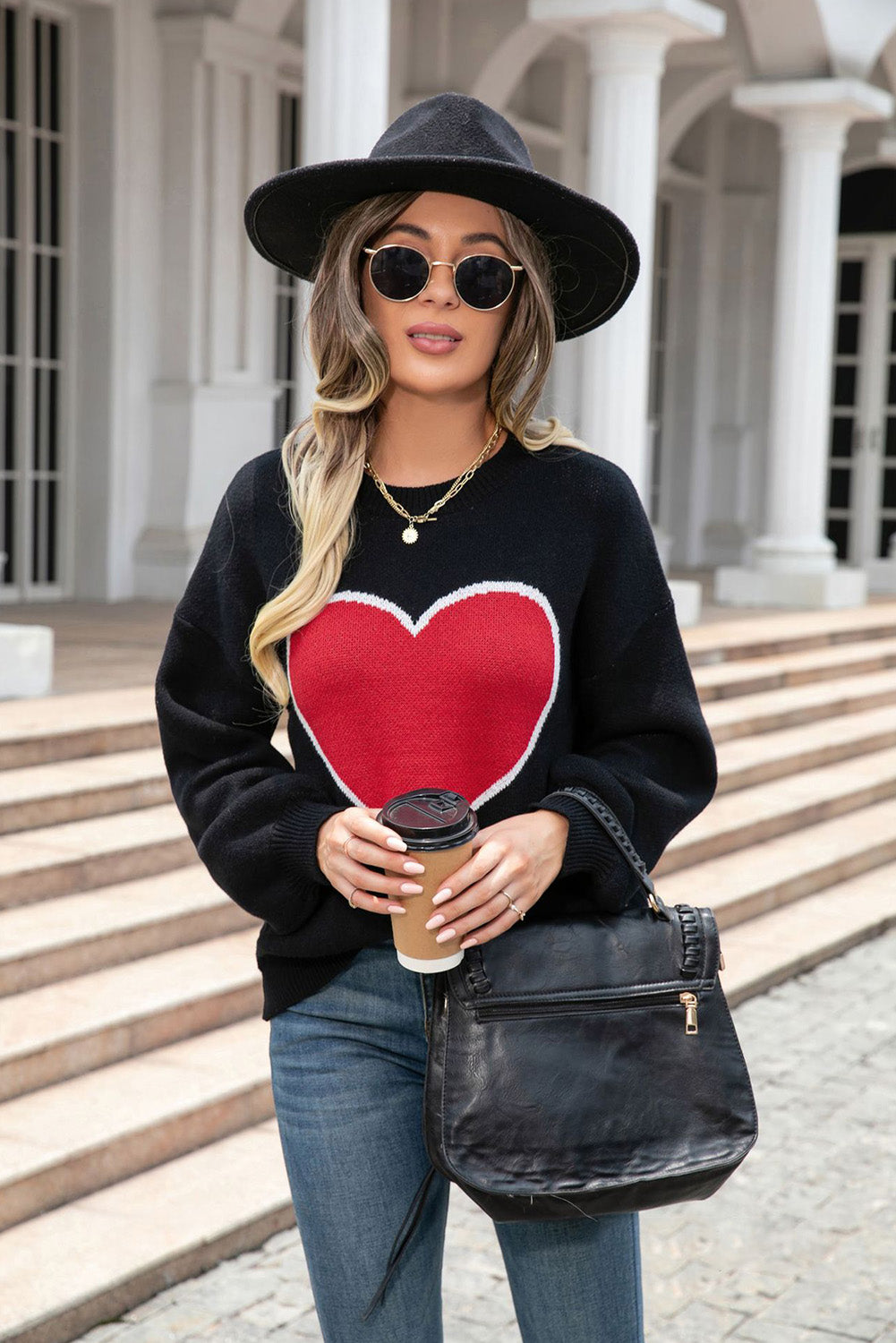 Black Heart Graphic Valentine Sweater