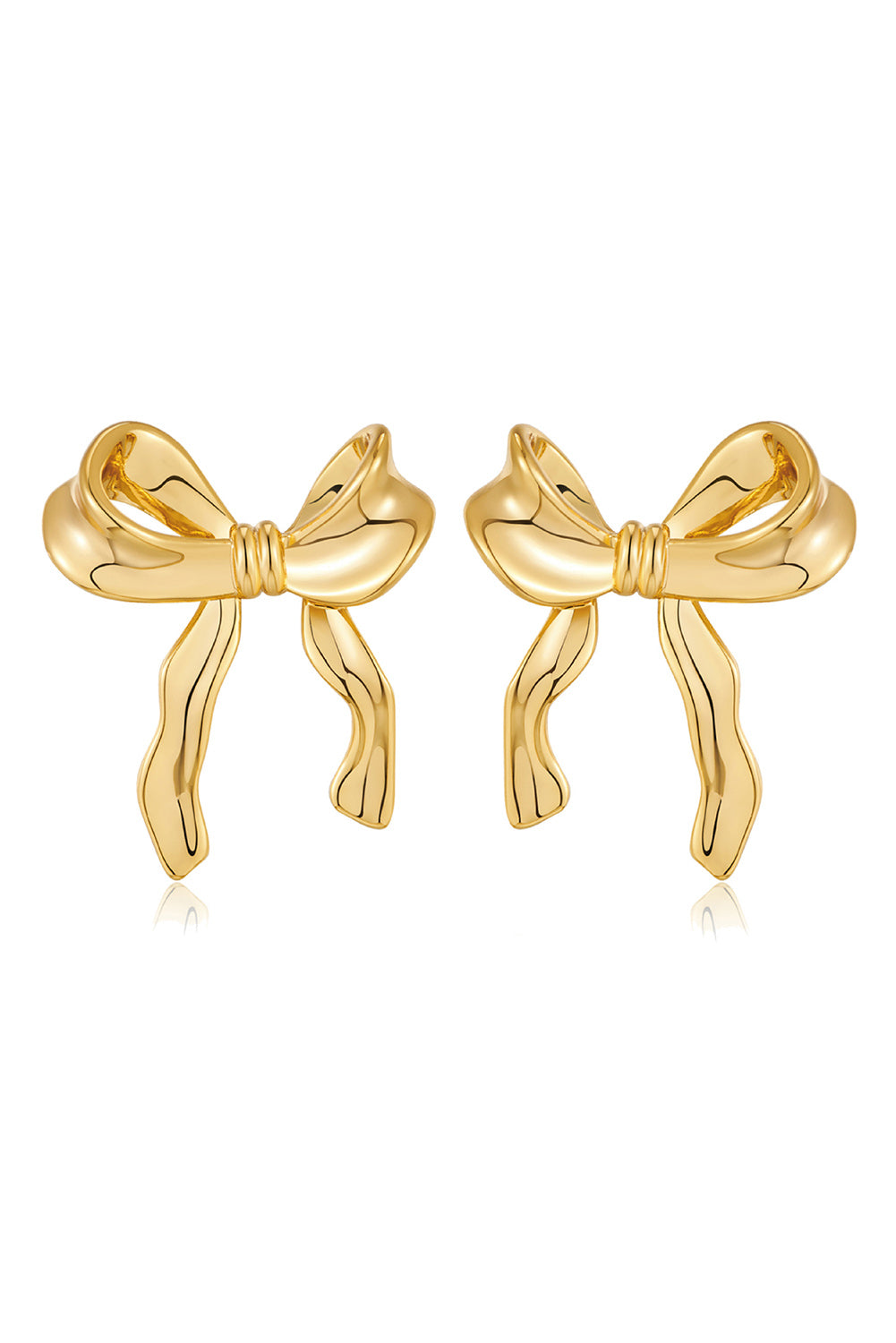 Gold Elegant Ribbon Bow Shape Stud Earrings