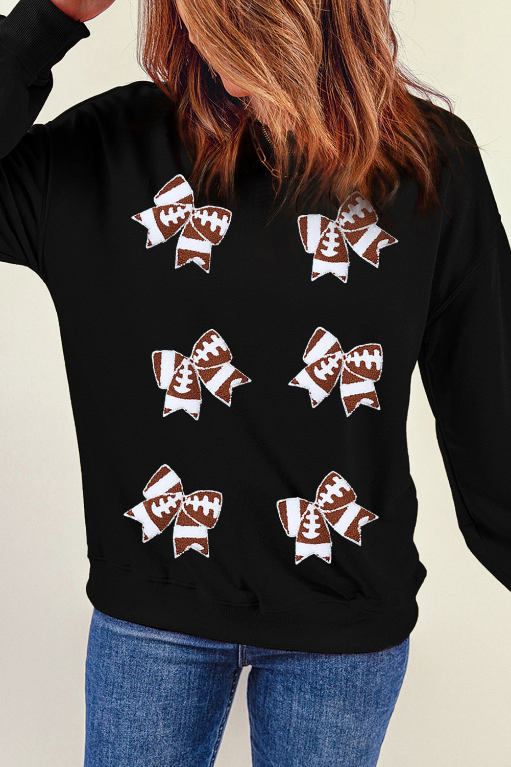 Rugby Bow Knot Graphic Crew Neck Sweatshirt