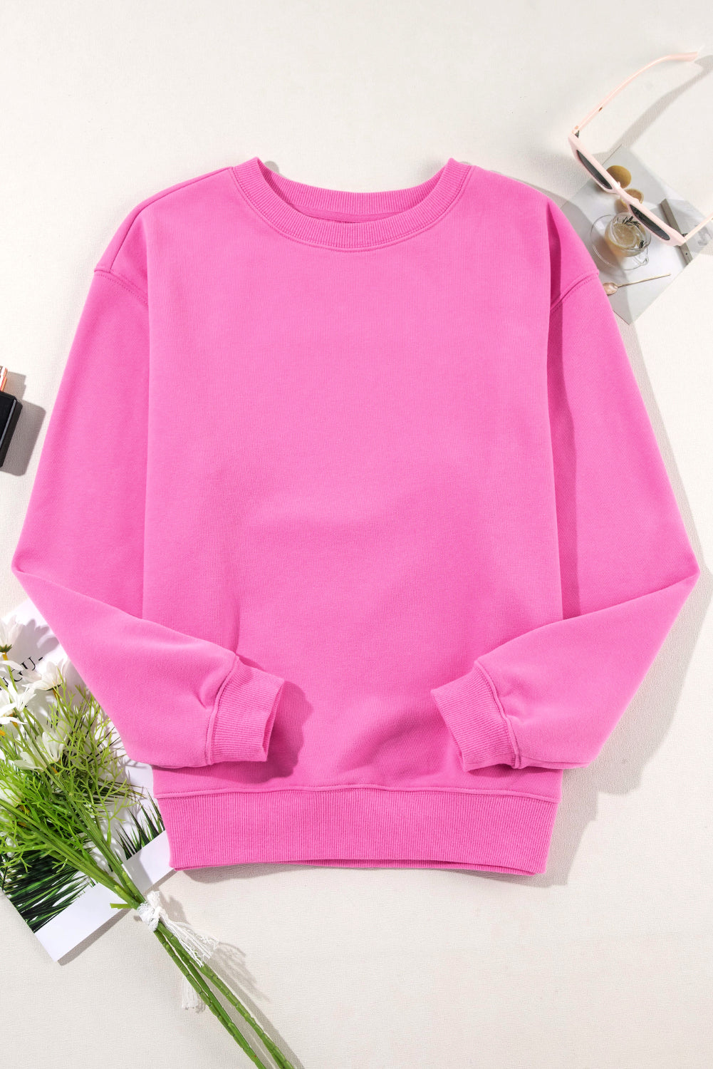 Solid Color Drop Shoulder Terry Sweatshirt