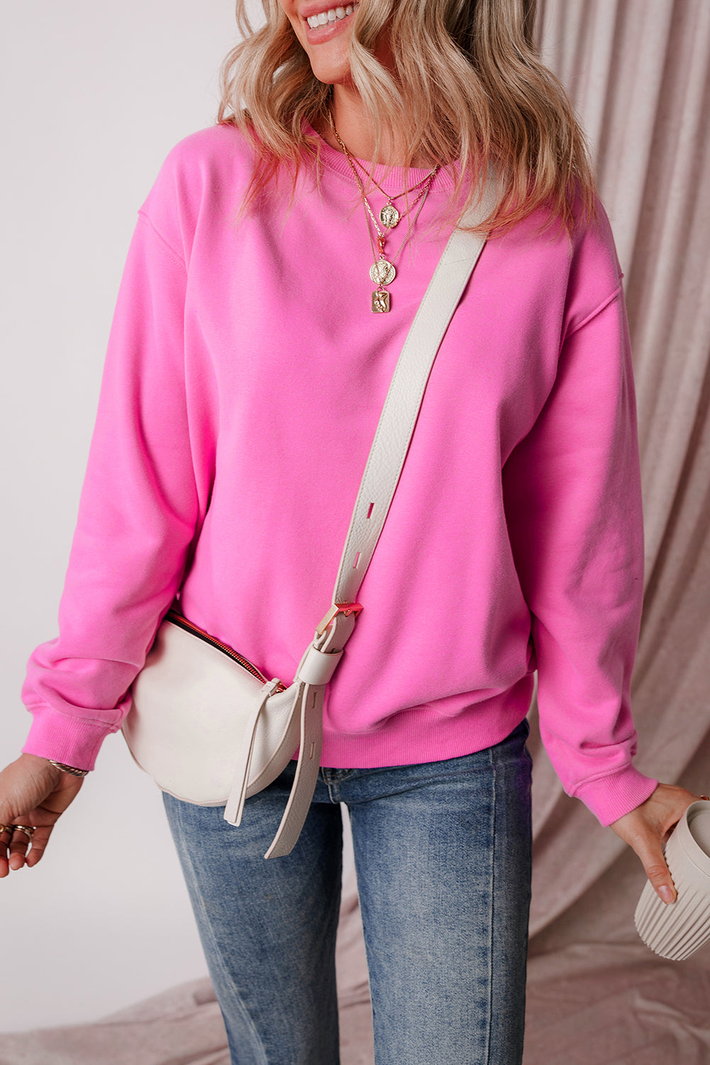 Solid Color Drop Shoulder Terry Sweatshirt