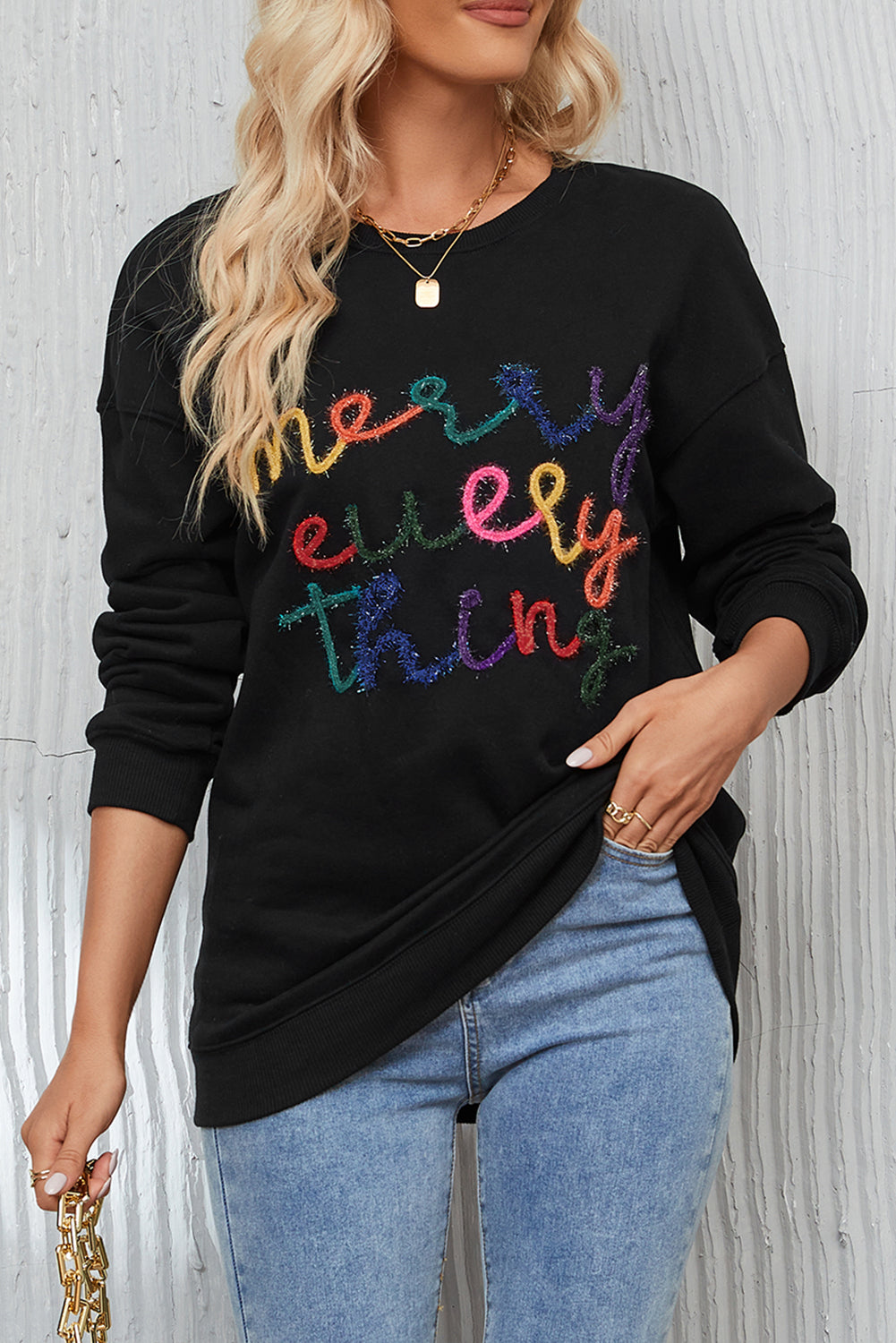 Black Every Thing Letter Christmas Sweatshirt