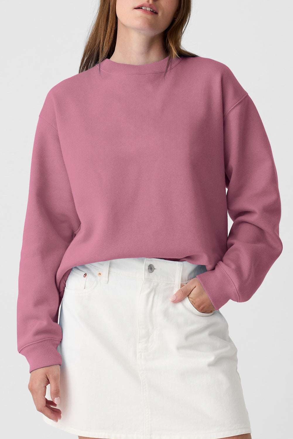 Solid Color Drop Shoulder Terry Sweatshirt