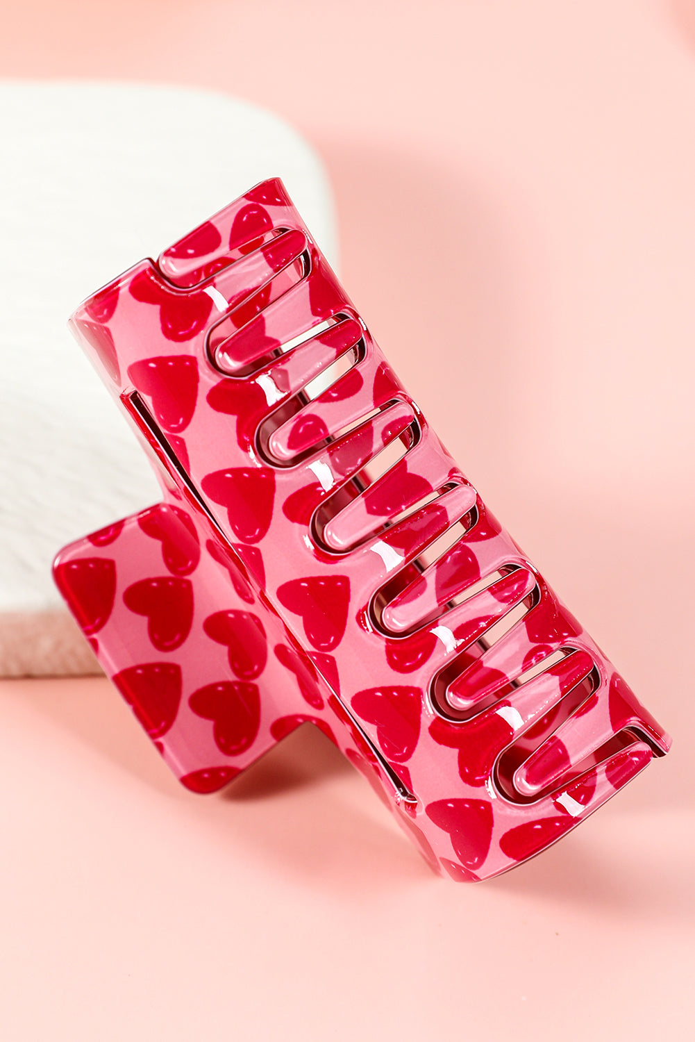 Fiery Red Valentine Heart Print Hair Claw Clip