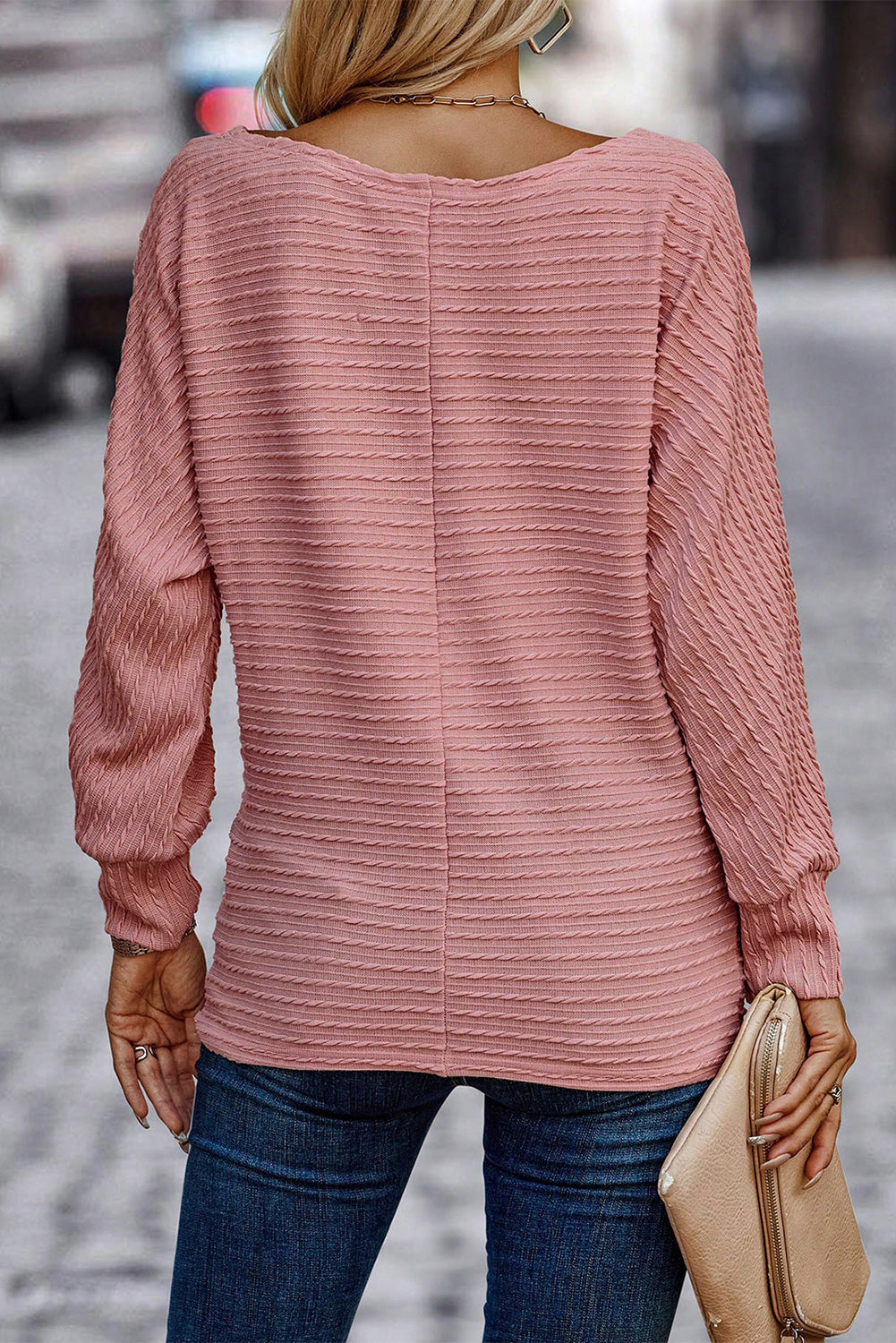 Ribbed Round Neck Knit Long Sleeve Top