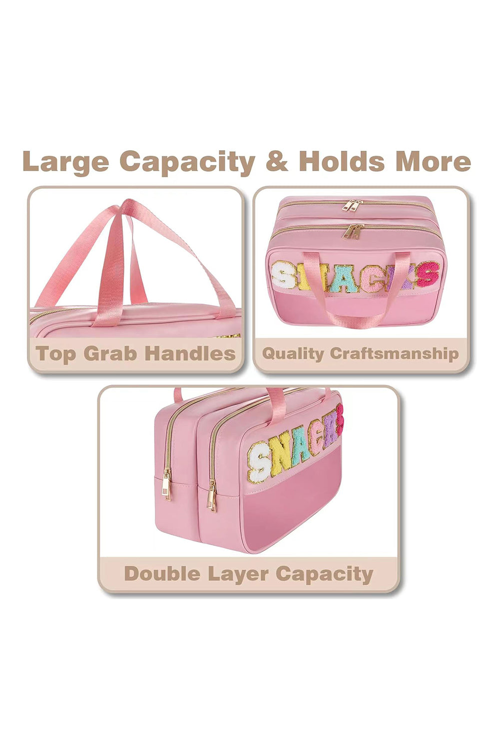 Pink SNACKS Clear PVC Double Layered Portable Makeup Bag