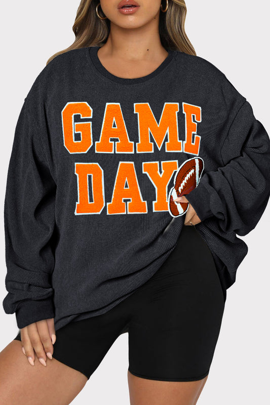 Plus Size GAME DAY Rugby Graphic Corded Sweatshirt