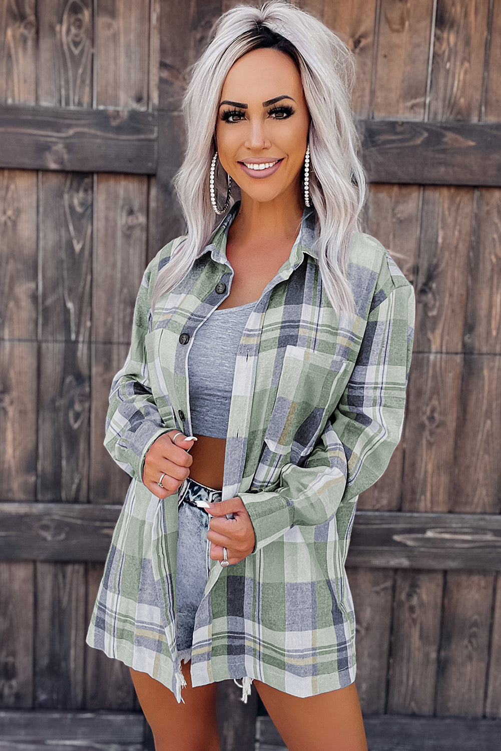 Plaid Button Up Patch Pocket Shirt