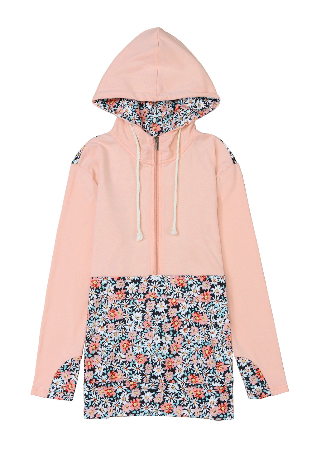 Casual Daisy Print Patchwork Half Zip Hoodie