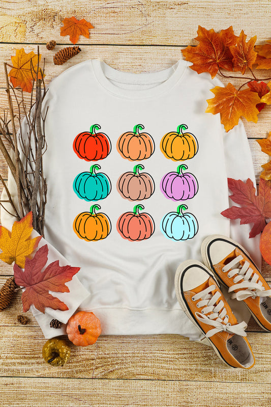 Halloween Vibrant Pumpkins Graphic Crew Neck Sweatshirt