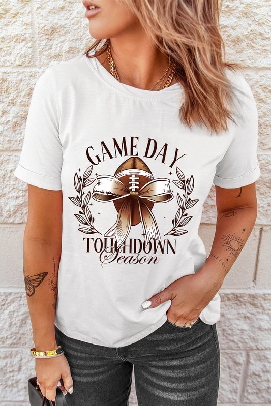 GAME DAY Bowknot Rugby Graphic T Shirt