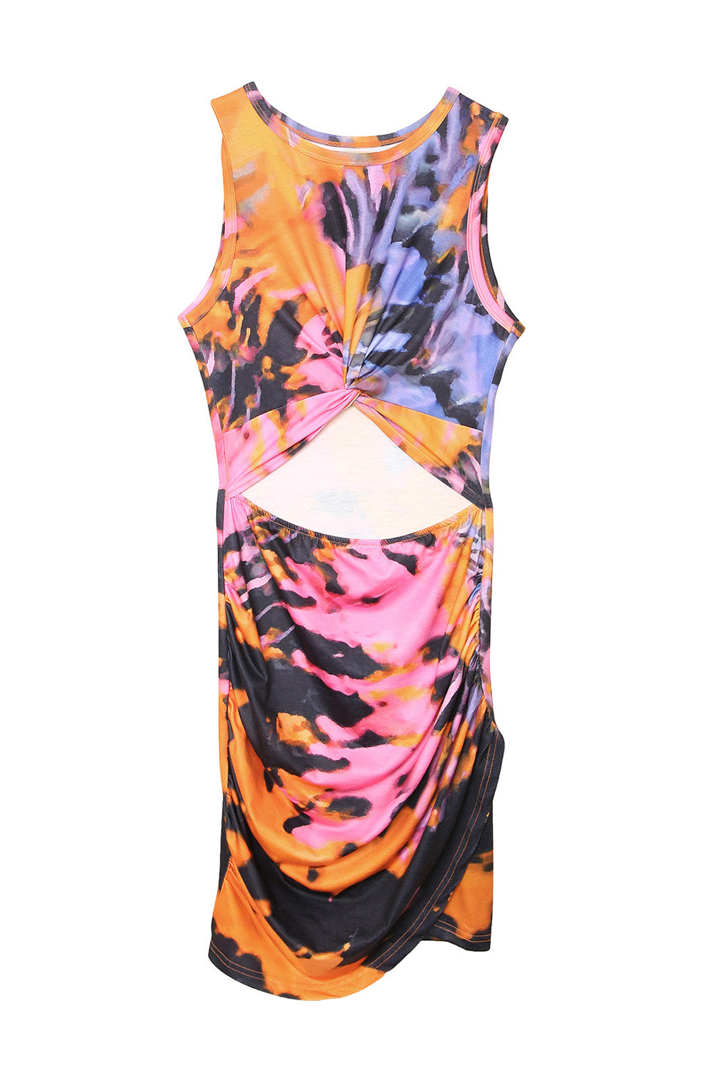 Tie-dye Print Hollow Out Twist Bodycon Mini Dress