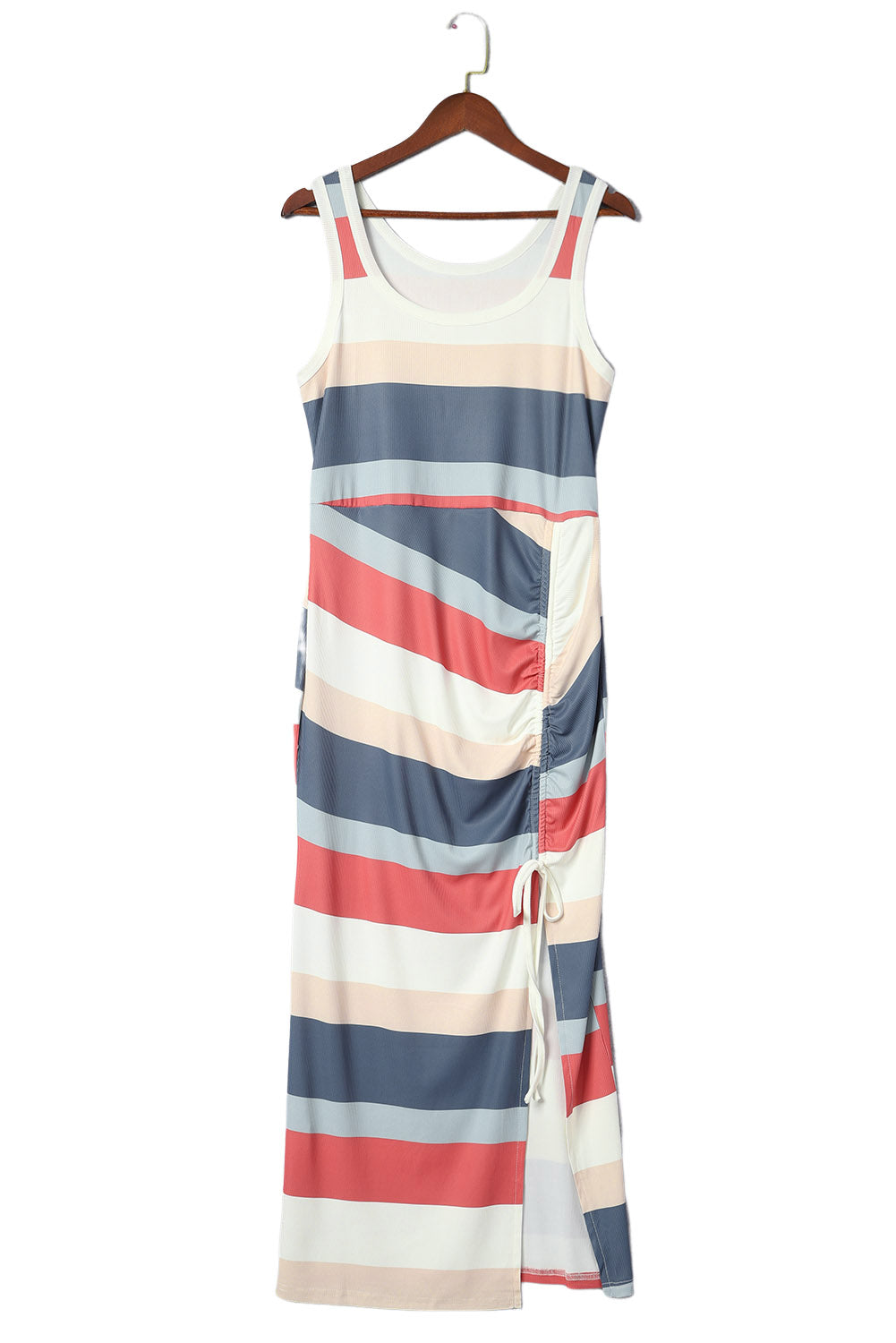 Striped Color Block Ribbed Knit Lace-up Slit Tank Dress