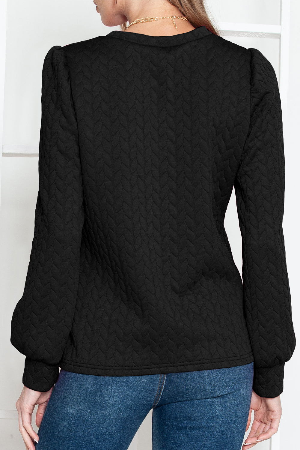 Quilted Puff Sleeve Sweatshirt