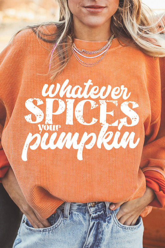 Crinkle Rib Whatever Spices Your Pumpkin Graphic Sweatshirt