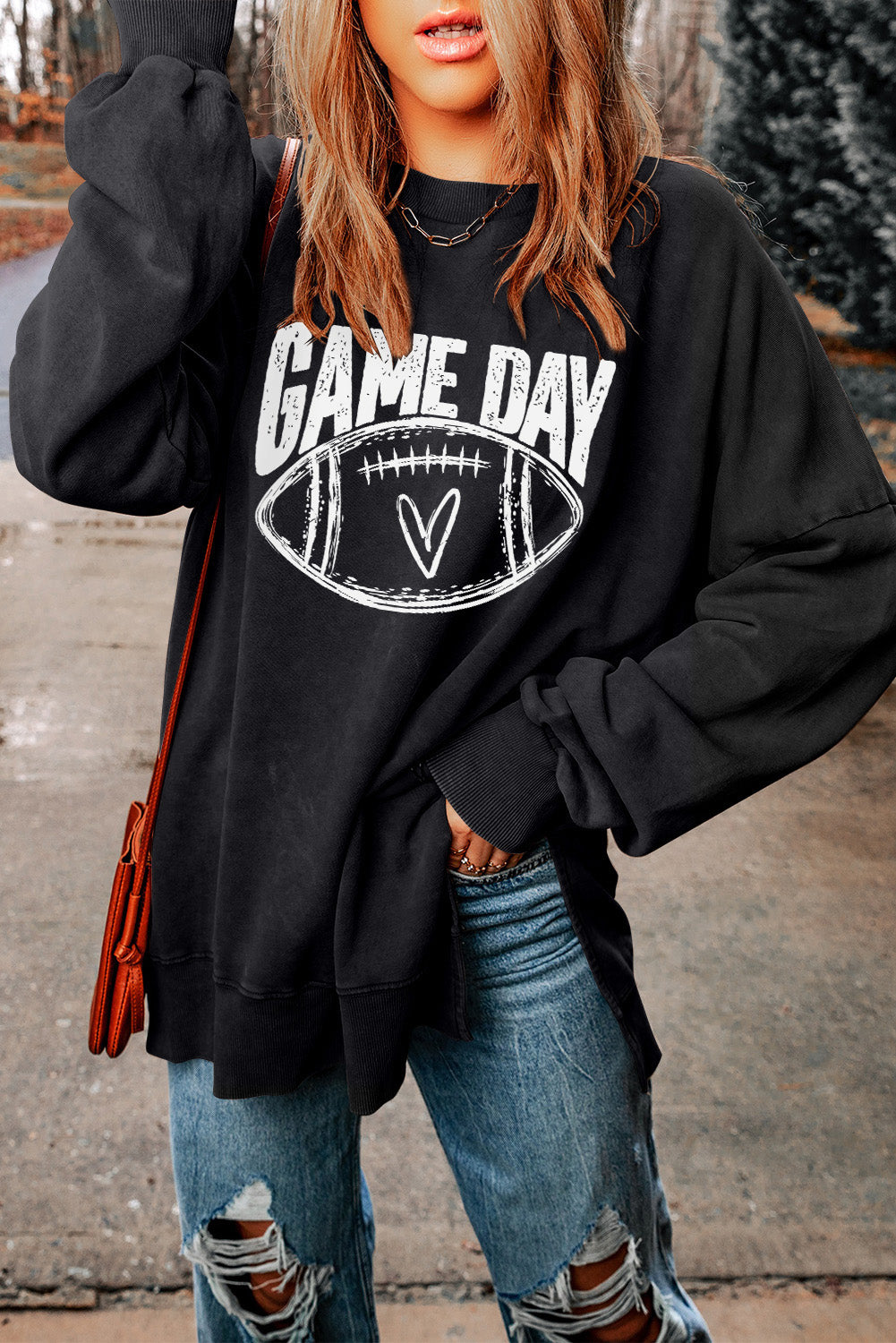 Black GAME DAY Graphic Oversized Sweatshirt