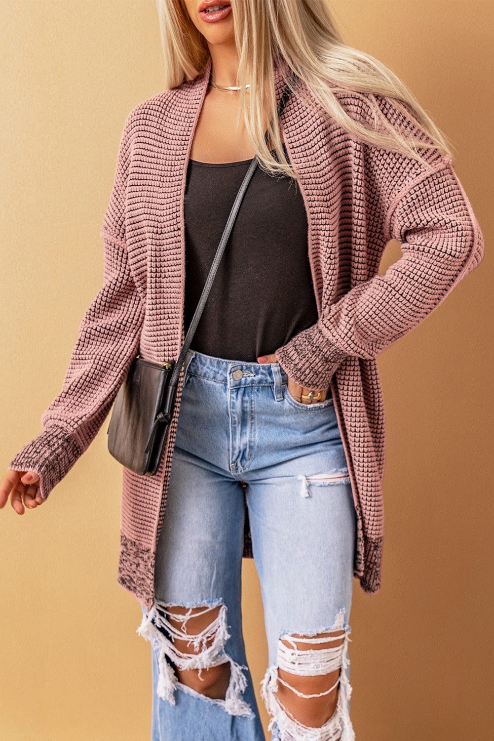 Plaid Casual Contrast Trim Knit Cardigan