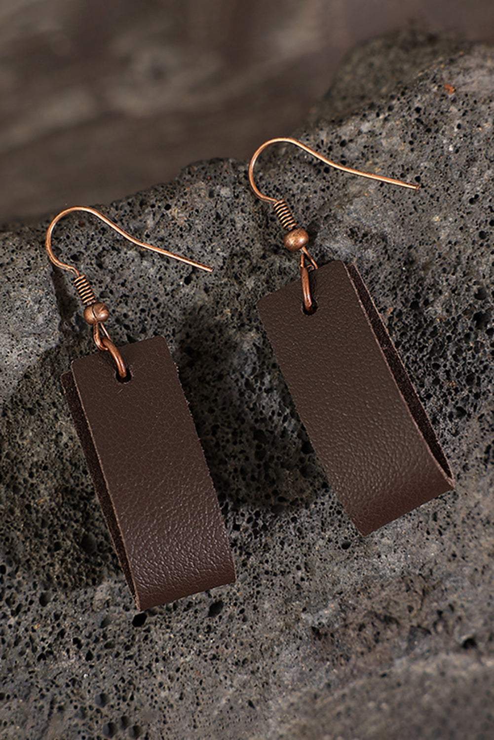 Dark Brown Circle PU Leather Drop Earrings