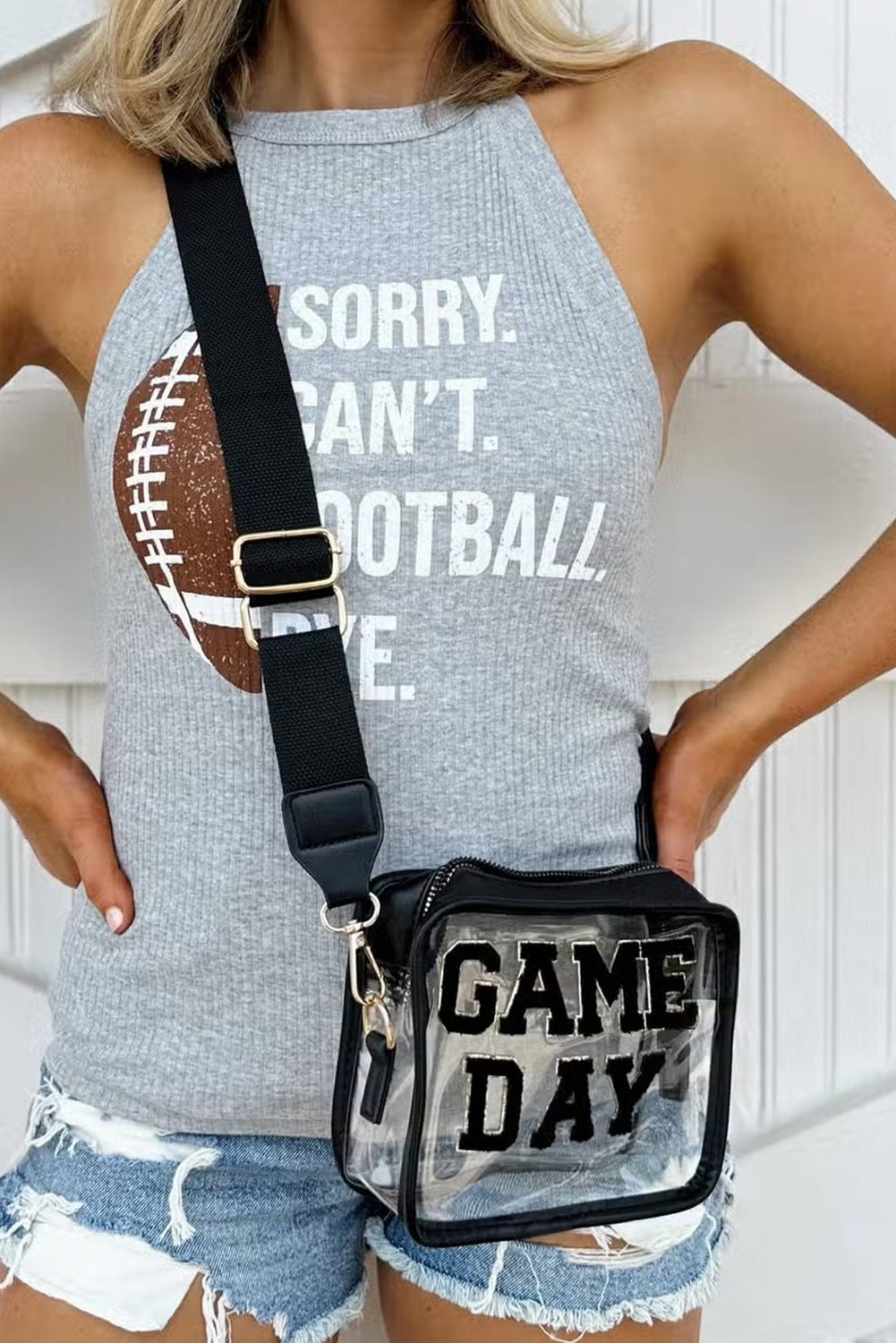 Chenille GAME DAY Pattern Clear Shoulder Bag