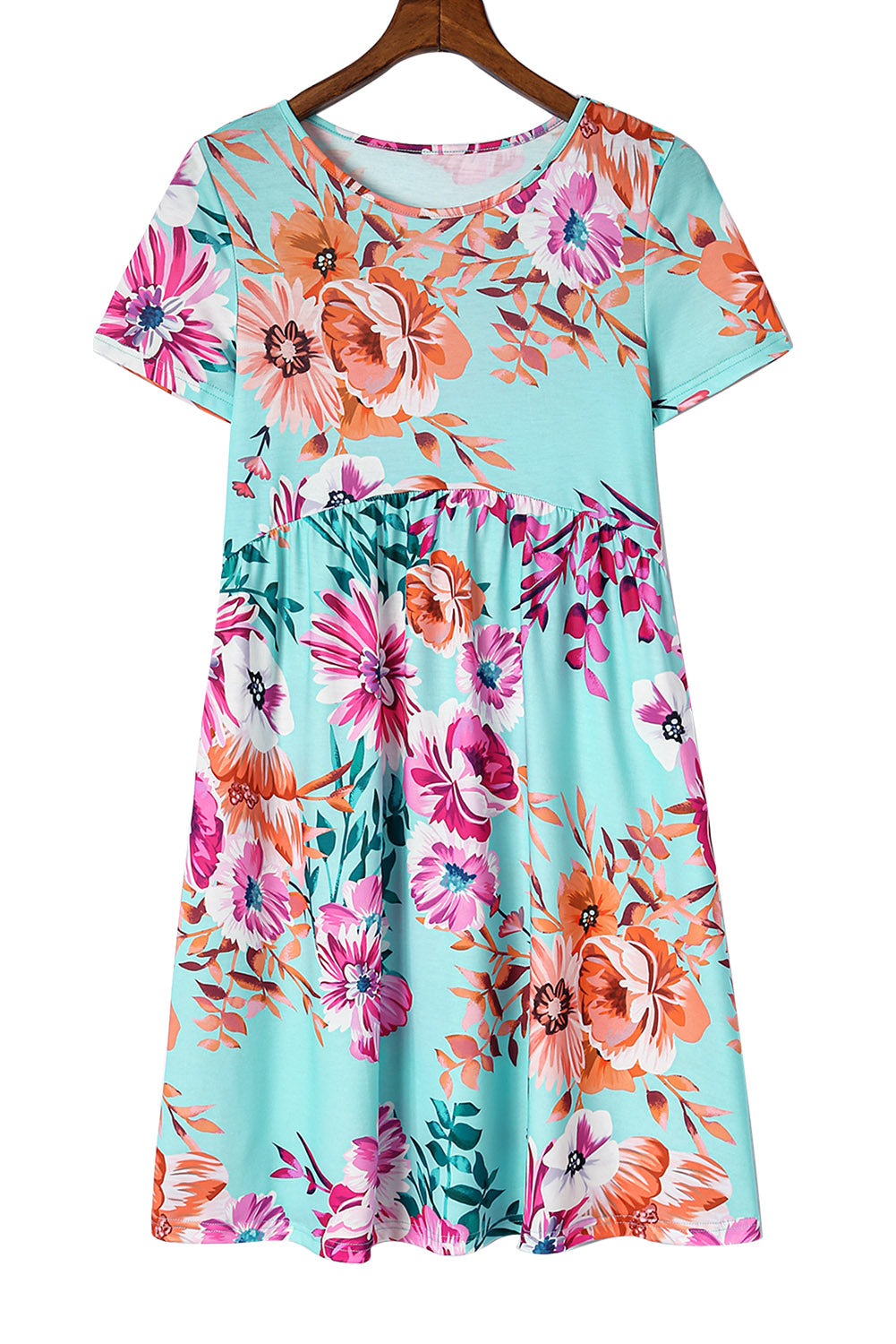 Short Sleeve High Waist Floral T-shirt Dress