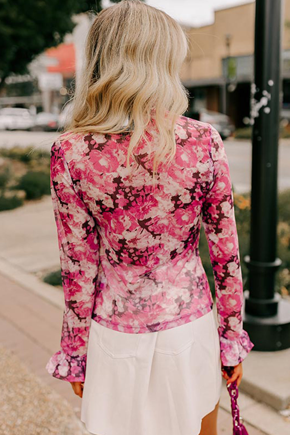 Rose All Over Floral Print Mesh Top