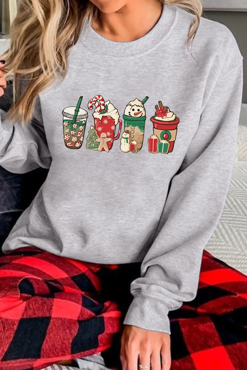 Gray Sweet Christmas Drinks Graphic Sweatshirt