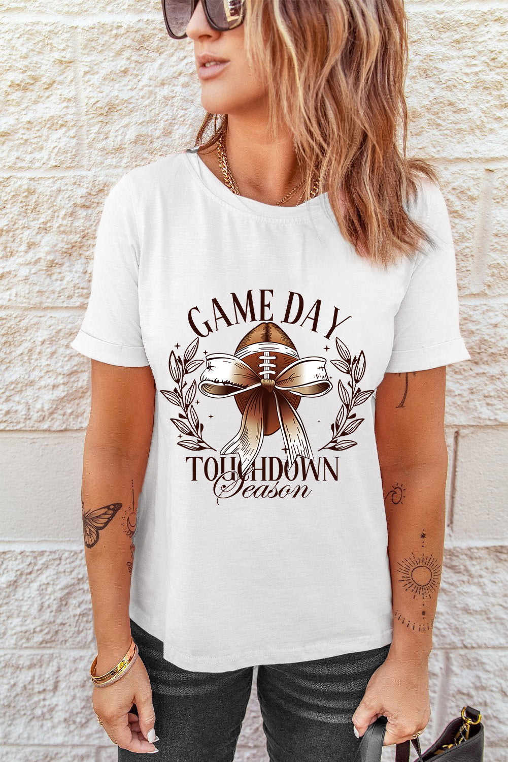 GAME DAY Bowknot Rugby Graphic T Shirt