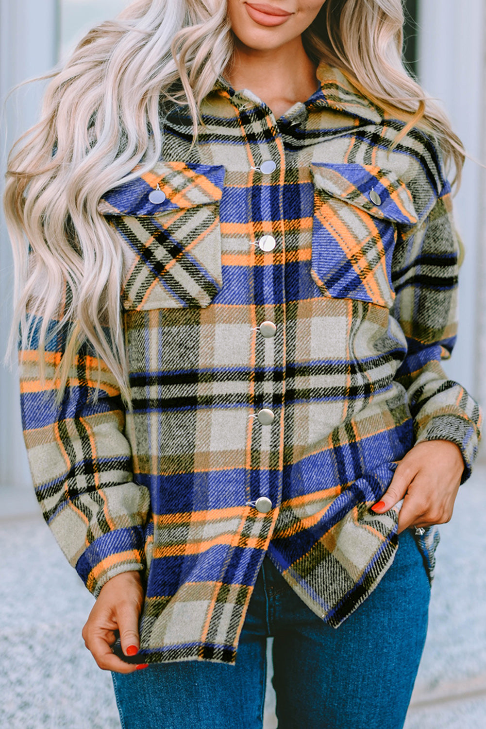 Plaid Button Up Long Sleeve Flannel Shacket