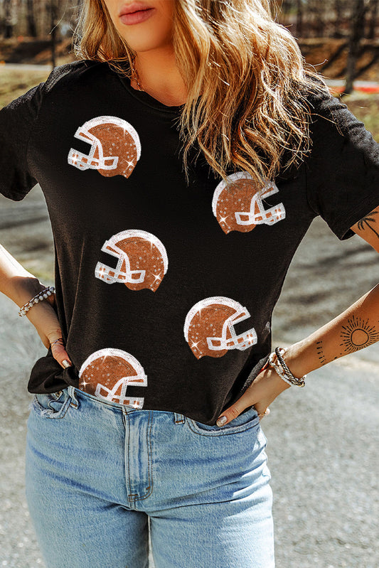 Sequin Baseball Helmet Graphic Crewneck T Shirt