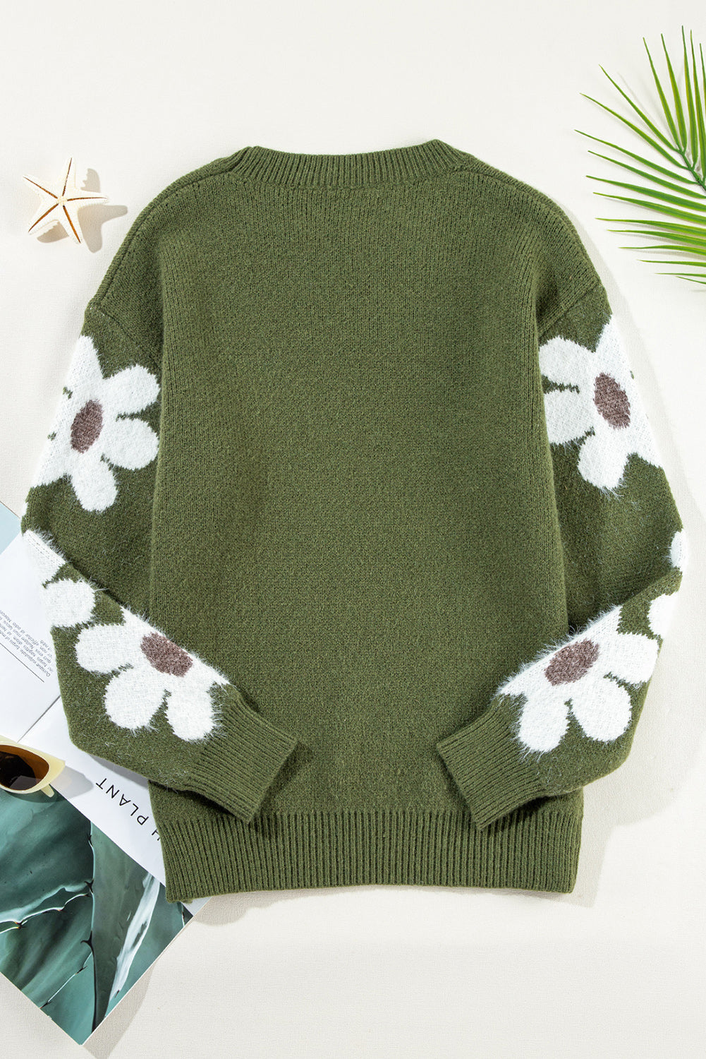 Flower Sleeve Drop Shoulder Sweater