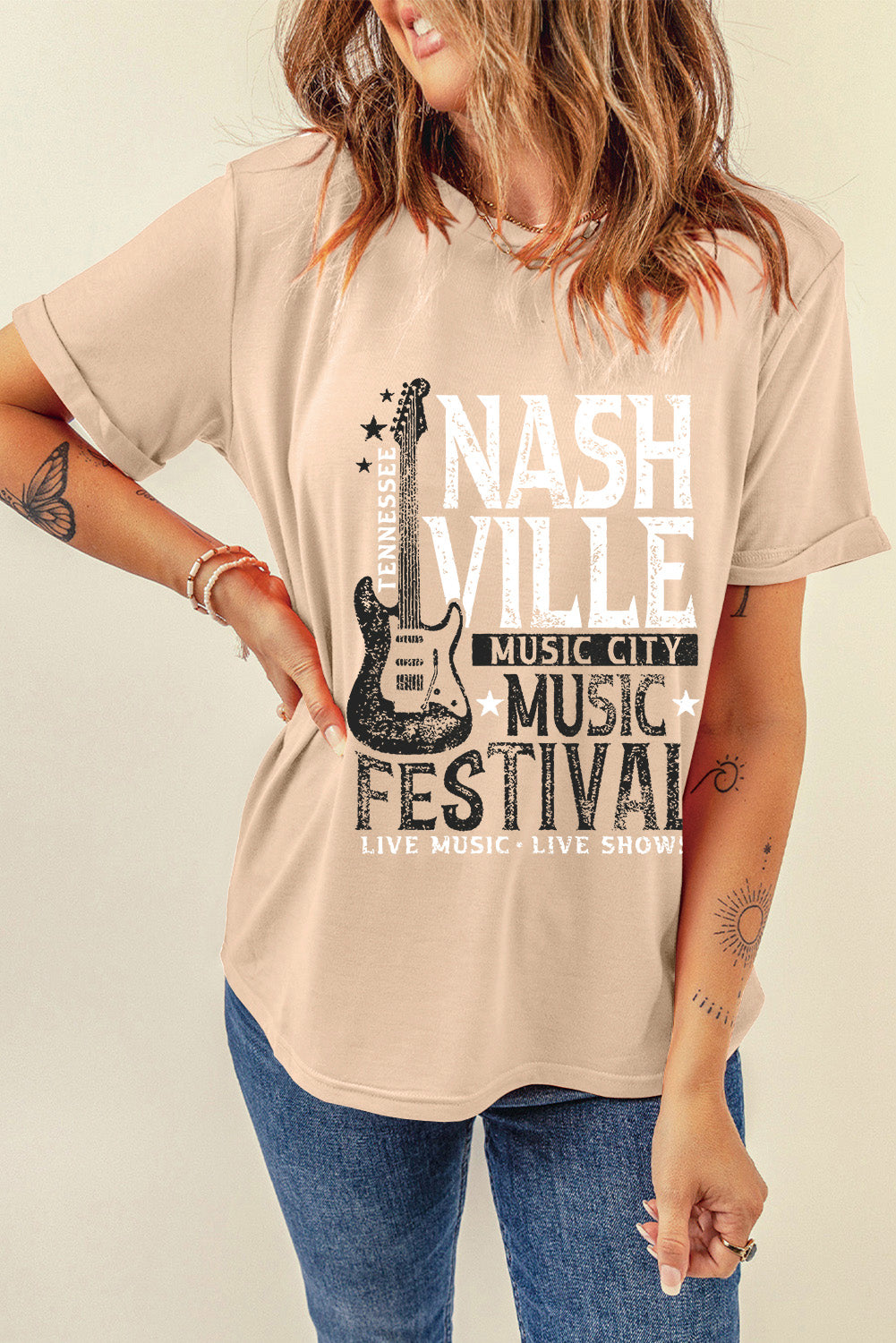 Khaki NASHVILLE MUSIC FESTIVAL Guitar Graphic T Shirt