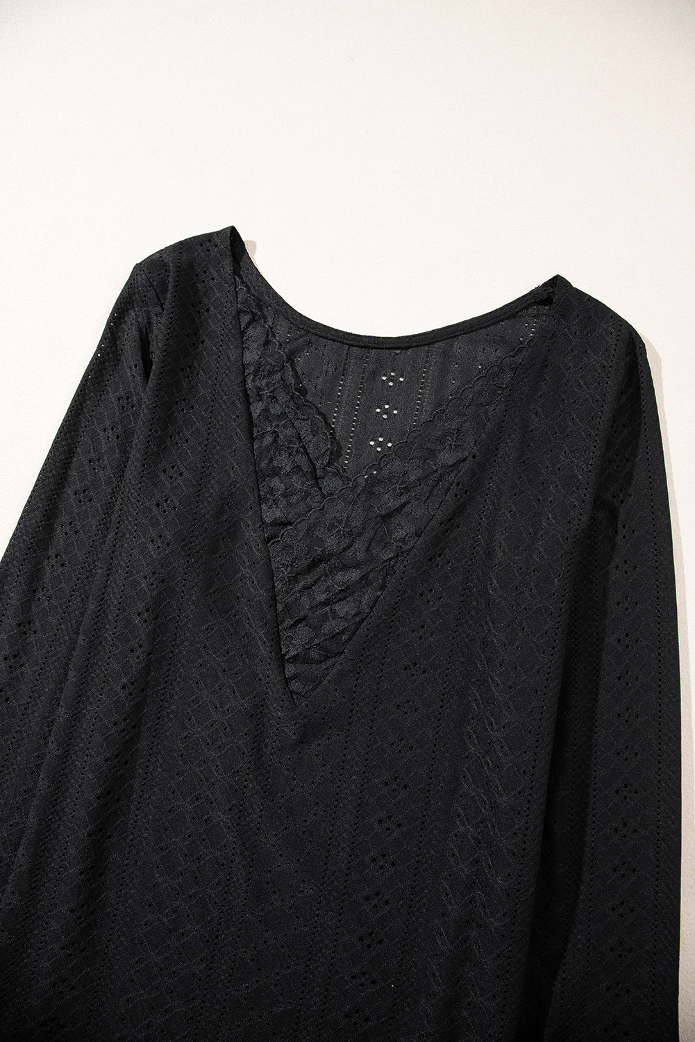 Floral Lace Splicing Eyelet Long Sleeve Top