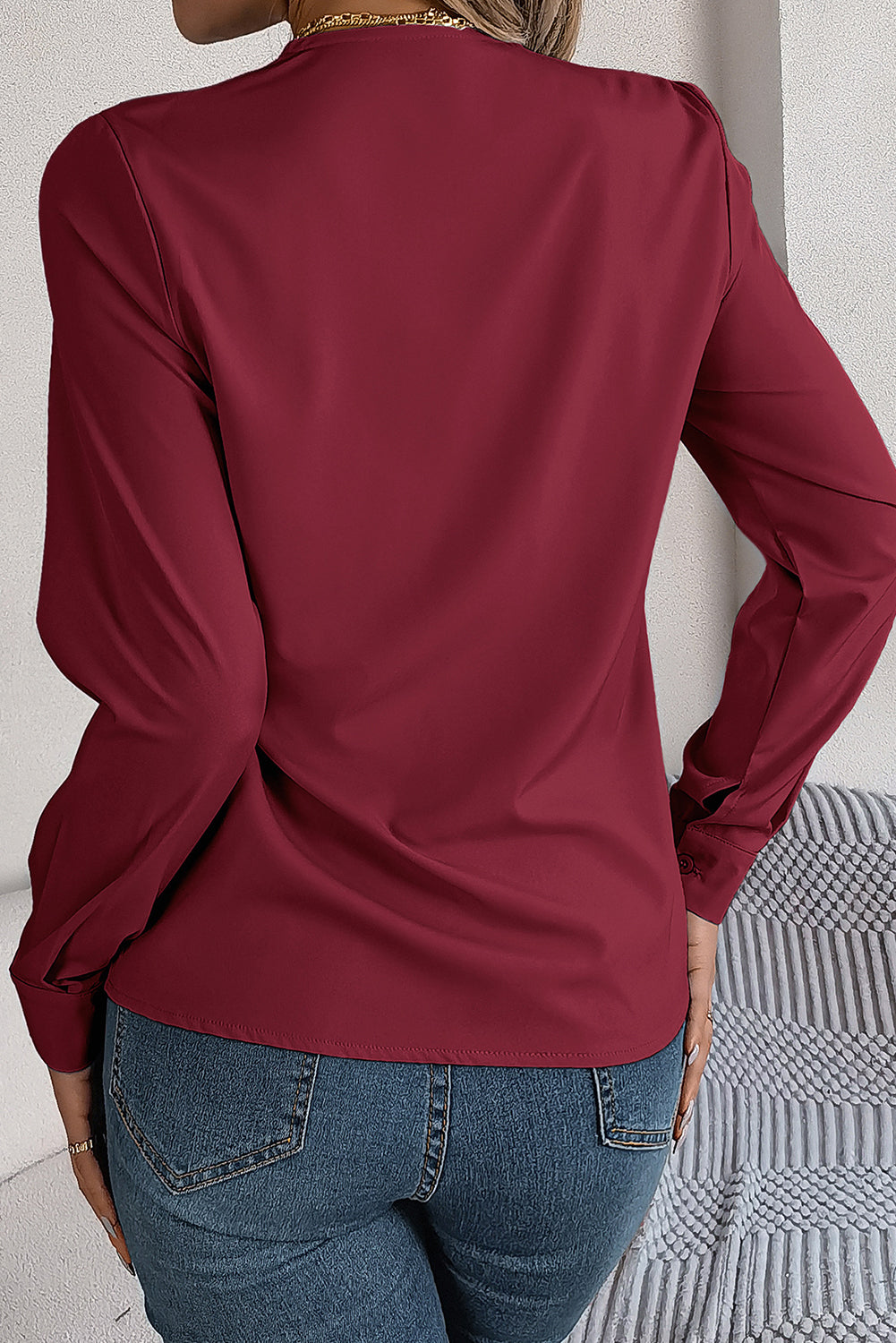 Red Dahlia Elegant V-Neck Pleated Blouse