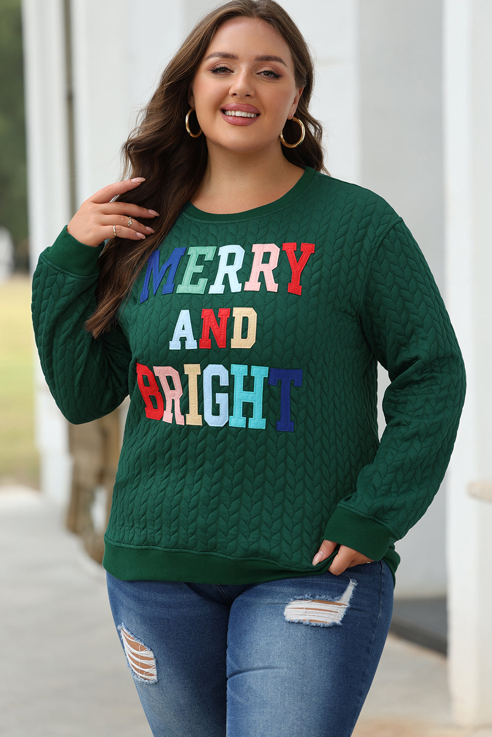 Merry And Bright Cable Knit Pullover Sweatshirt