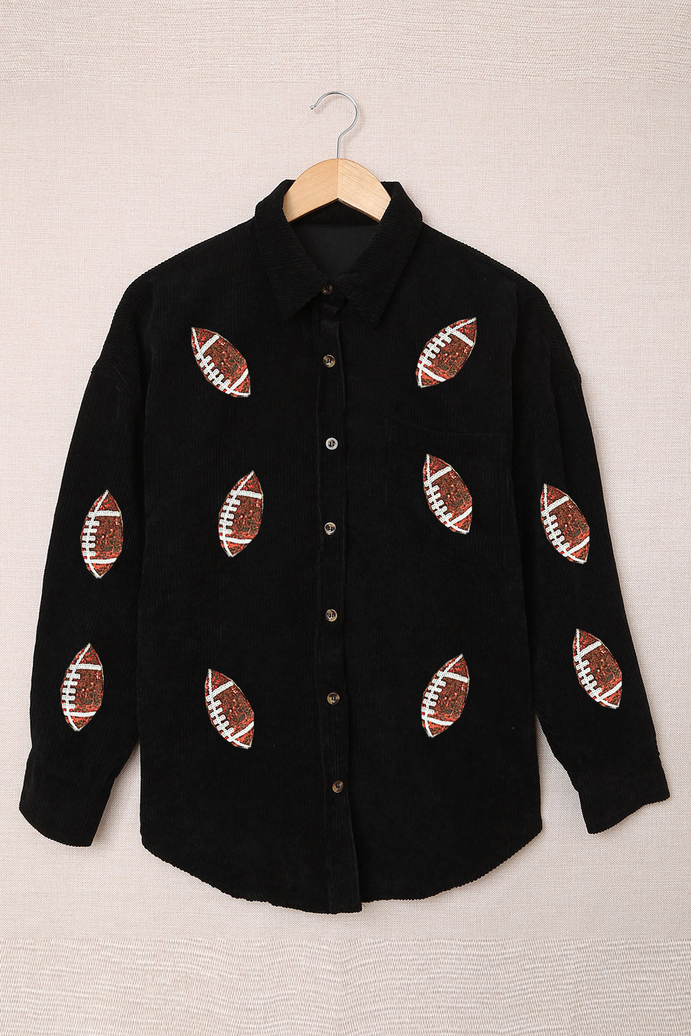 Black Corduroy Sequin Baseball Graphic Jacket