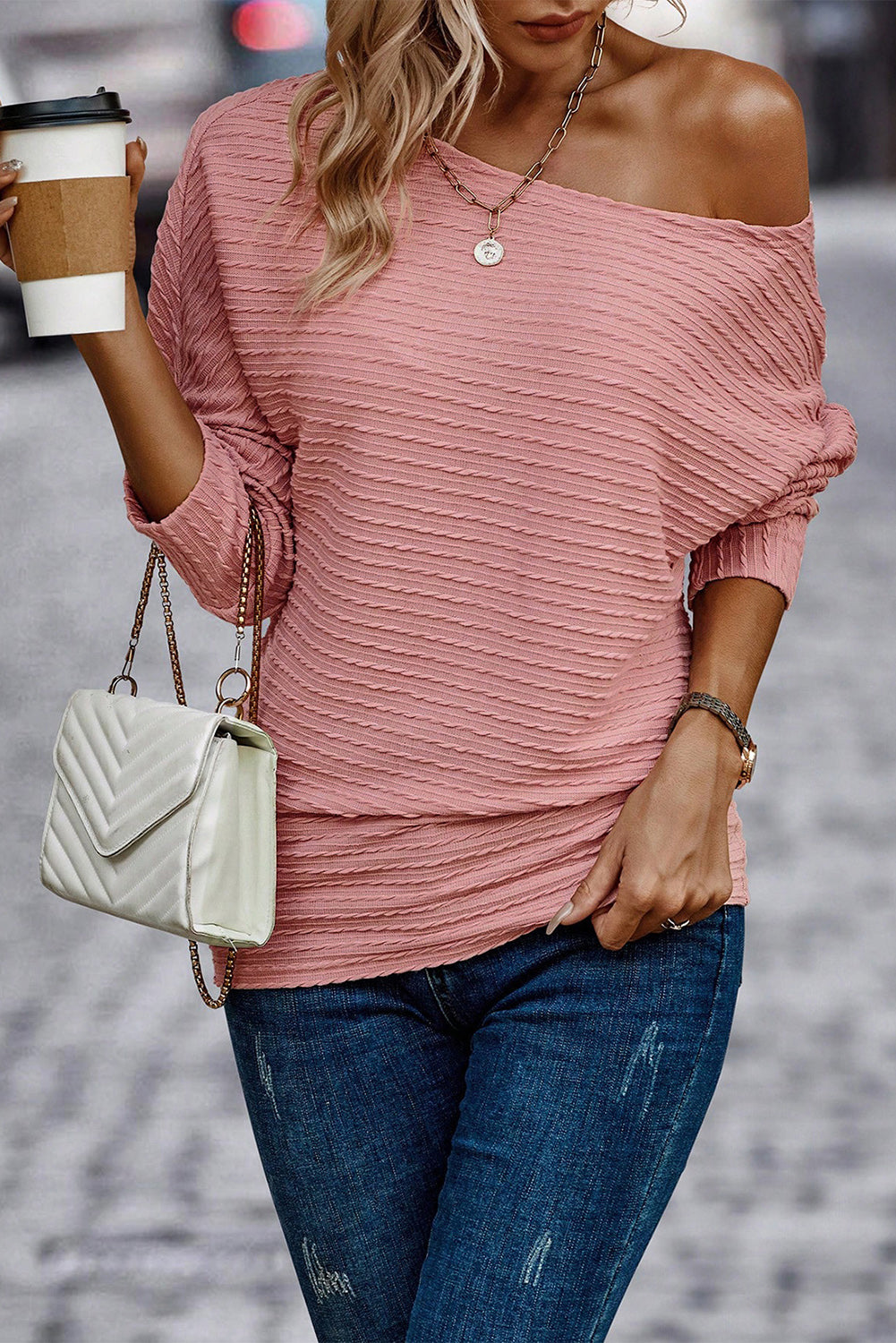 Ribbed Round Neck Knit Long Sleeve Top