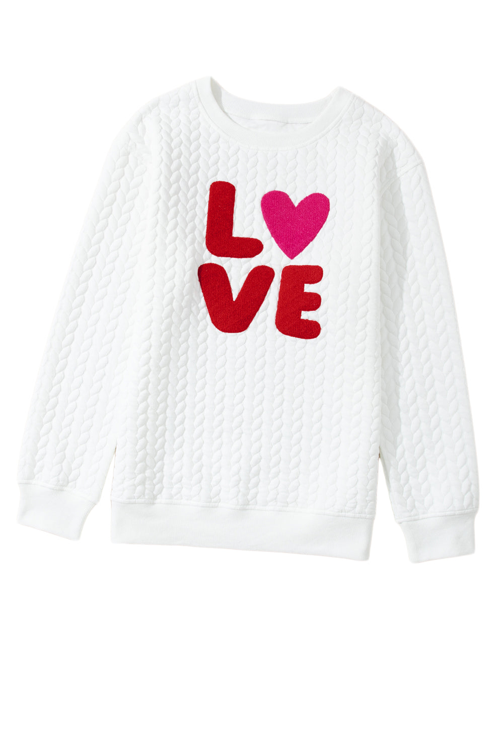 White Quilted Valentine Love Heart Shape Graphic Sweatshirt