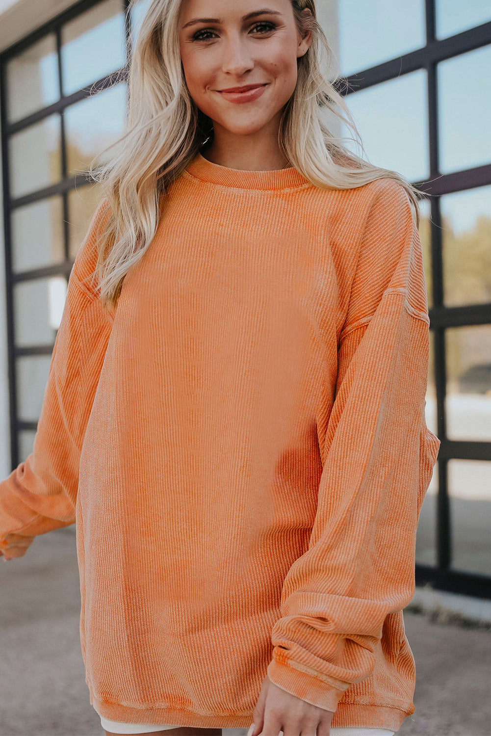 Orange HELLO PUMPKIN Letter Graphic Corded Sweatshirt