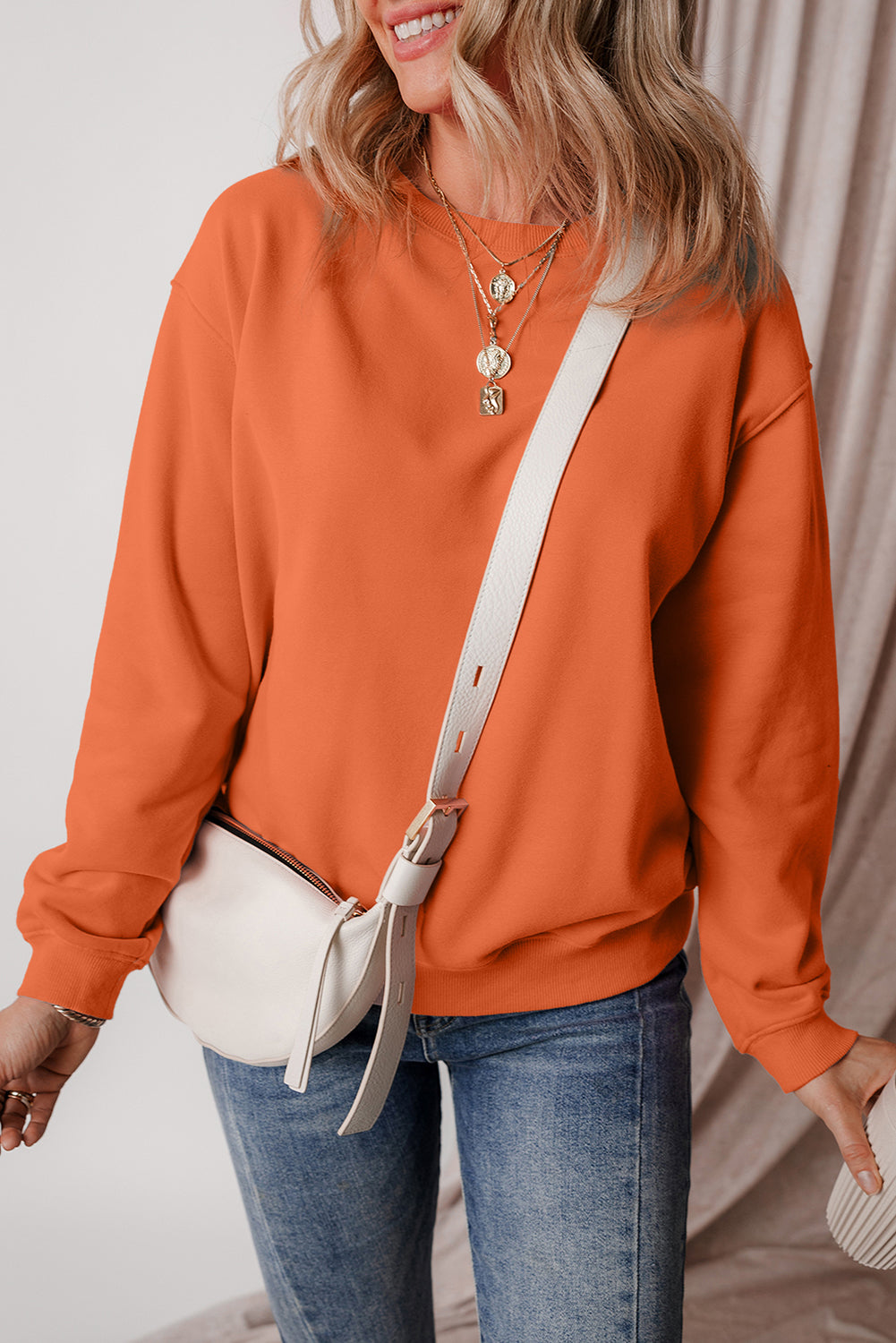 Solid Color Drop Shoulder Terry Sweatshirt