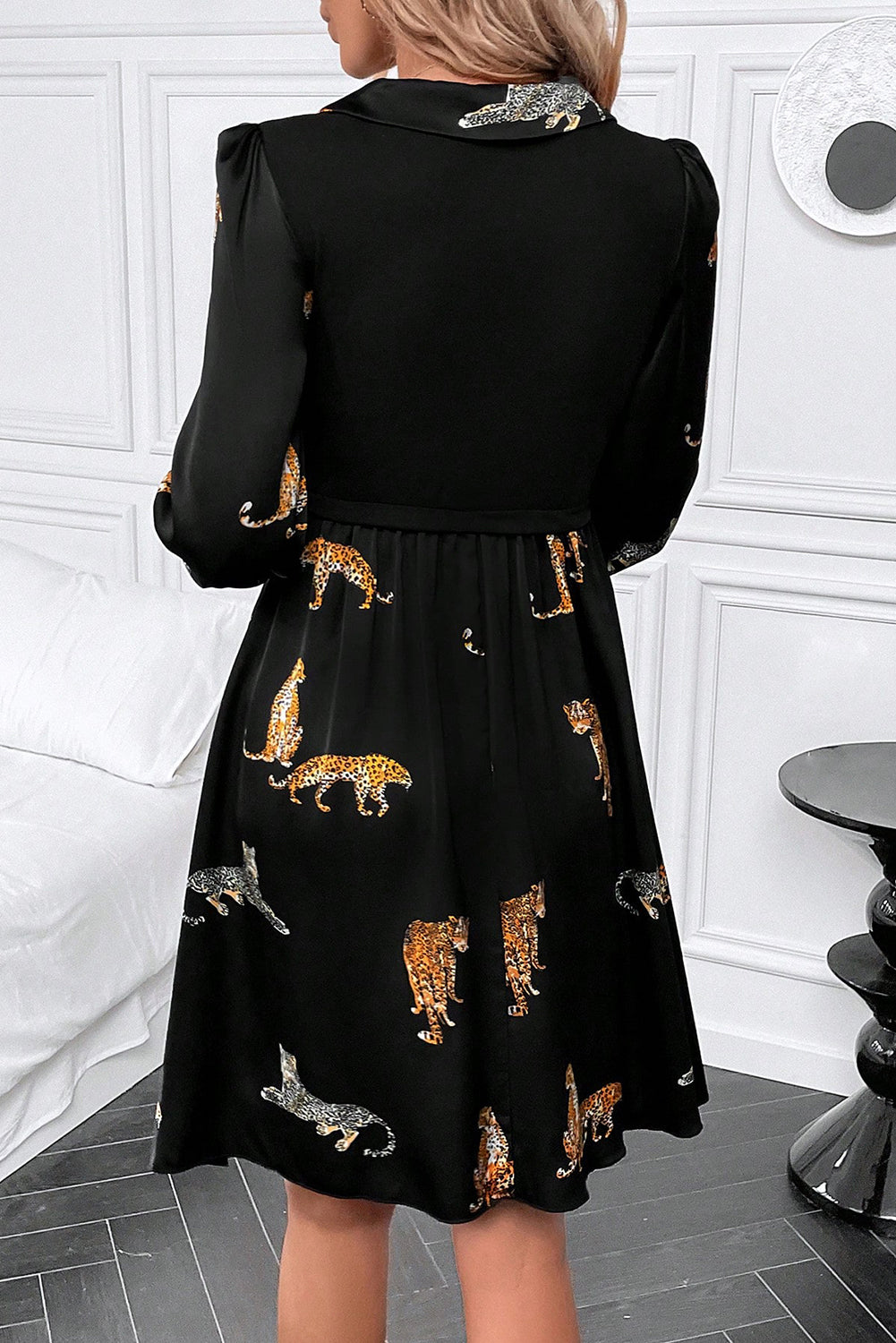 Vivid Leopard Print Long Sleeve Swing Dress