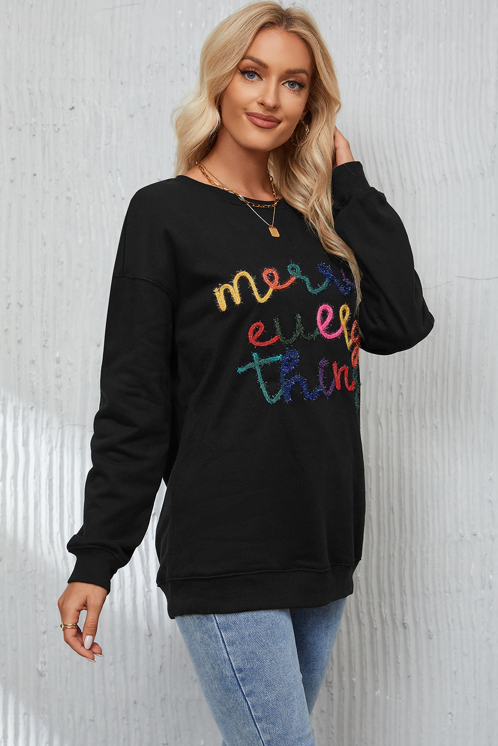 Black Every Thing Letter Christmas Sweatshirt