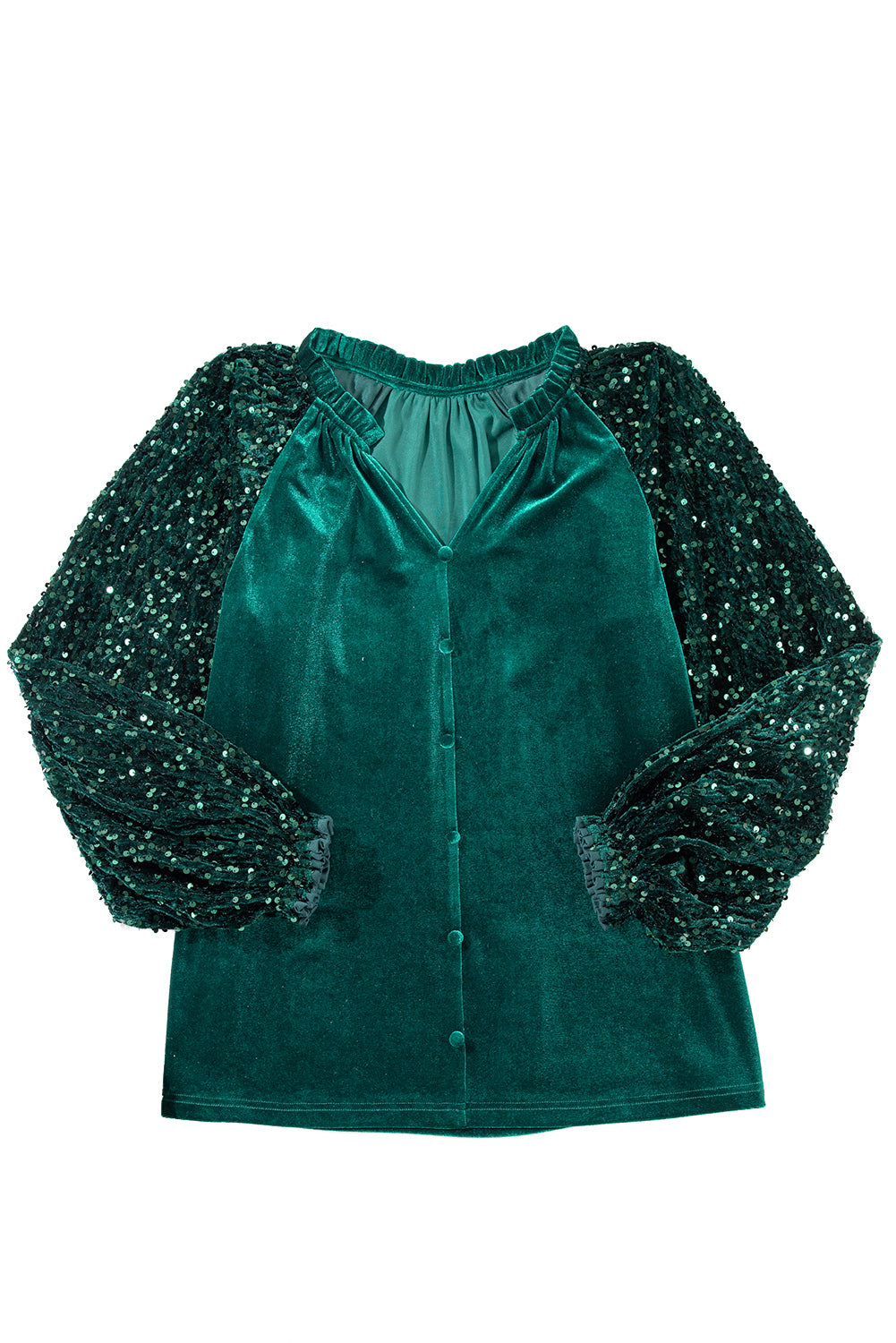 Dahlia Velvet Sequin Patchwork Sleeve Button Up Blouse