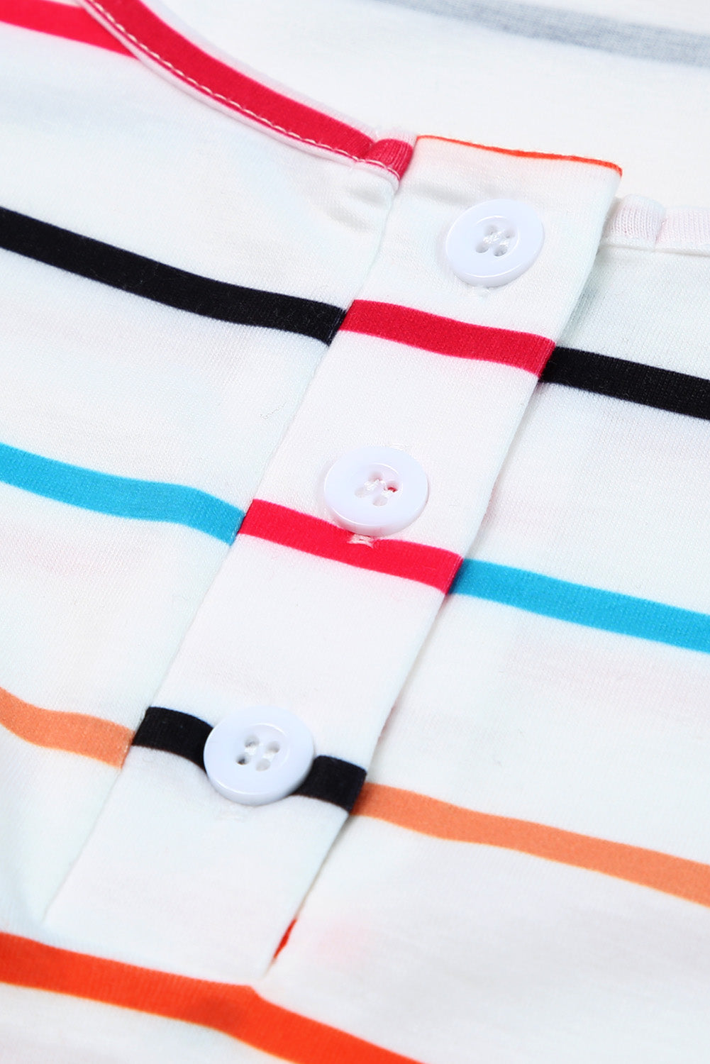 White Colorful Striped Henley Button Plus Size Tank Top