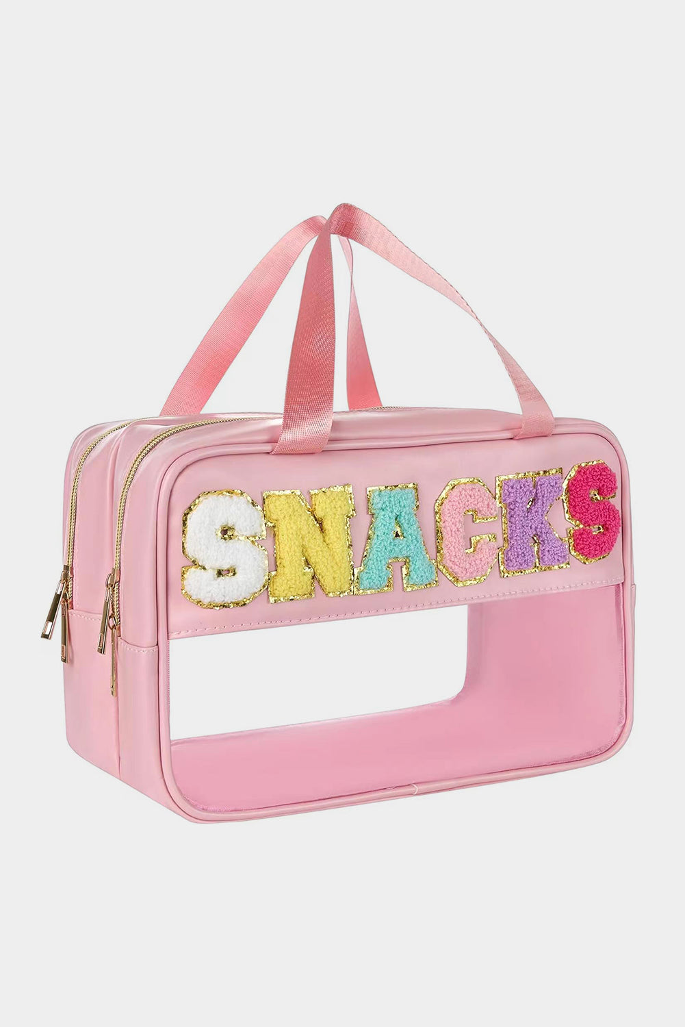 Pink SNACKS Clear PVC Double Layered Portable Makeup Bag