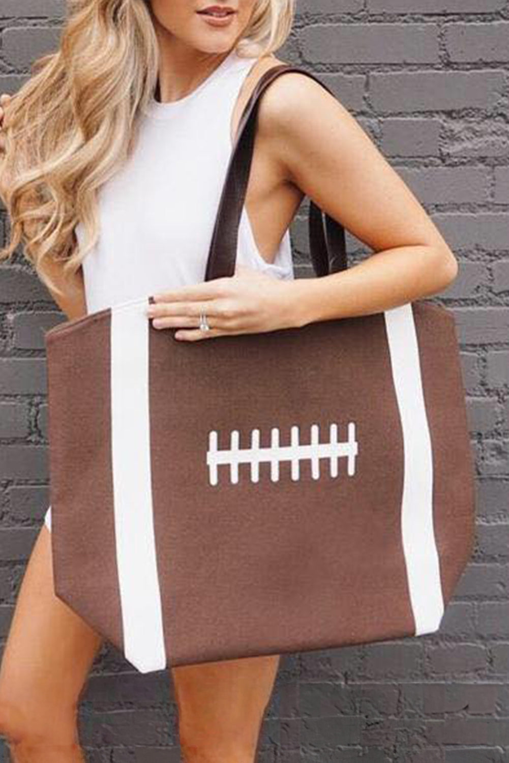 Chestnut Baseball Pattern Canvas Large Tote Bag