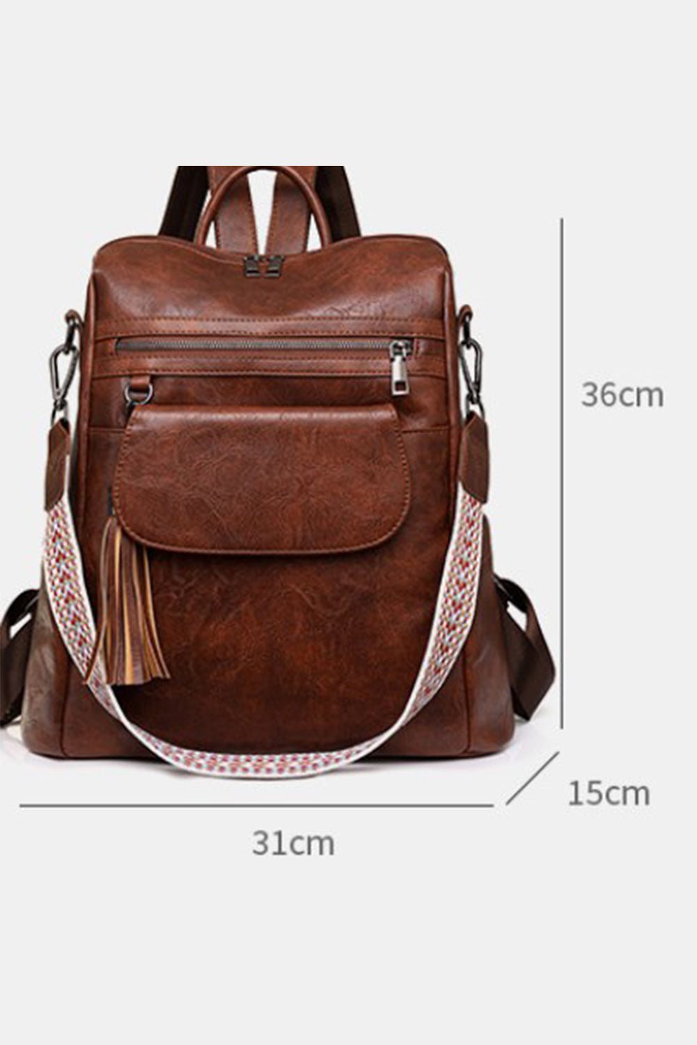 Tassel Decor Retro PU Large Capacity Backpack