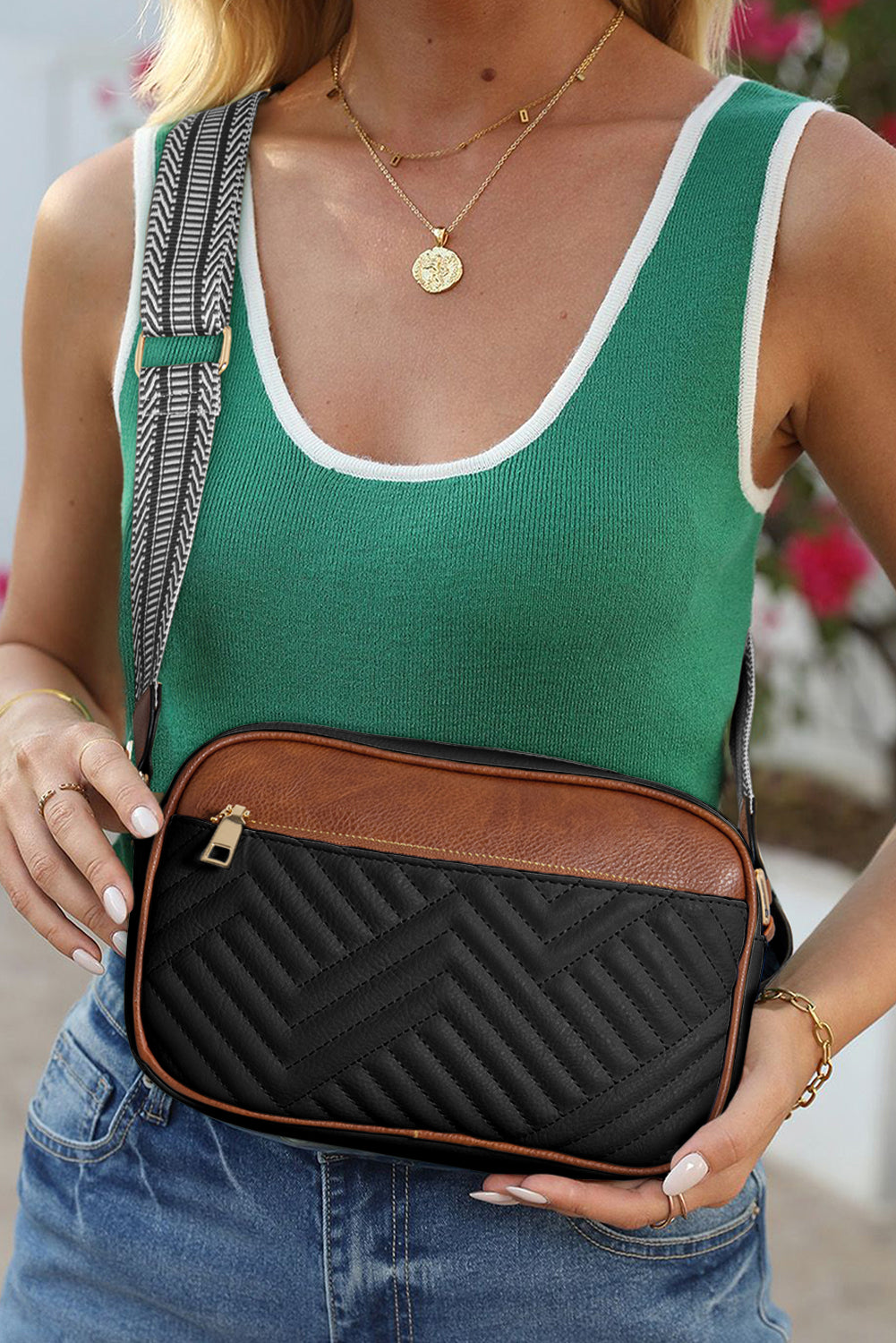 Quilted Faux Leather Crossbody Bag