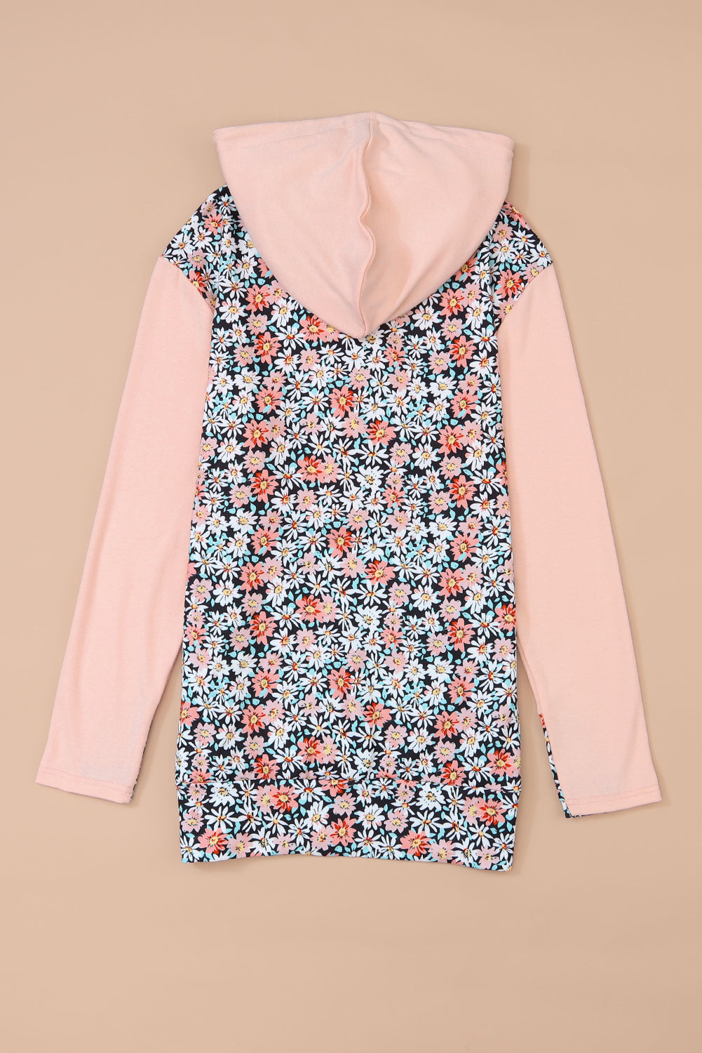 Casual Daisy Print Patchwork Half Zip Hoodie